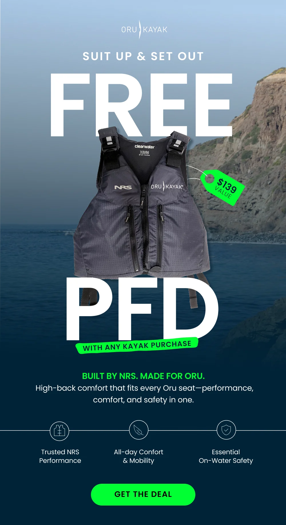 Suit up & Set out! Free PFD with any kayak purchase