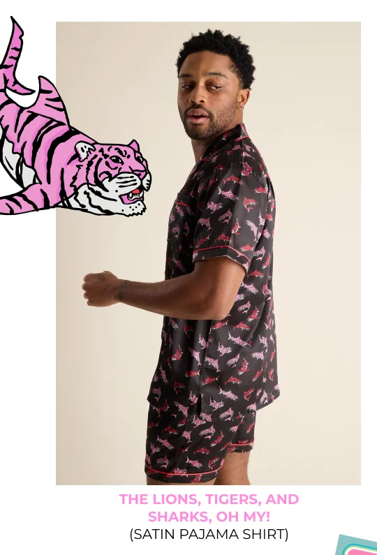 Satin Pajama Shirt: The Lions, Tigers, and Sharks, Oh My!