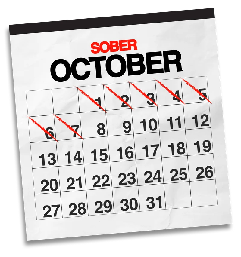 Sober October Calendar - Days 1-7 marked off