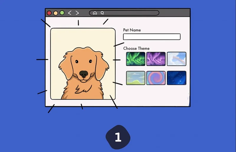 1. Create Your Design - Upload your pet's photo and name, and choose your background options
