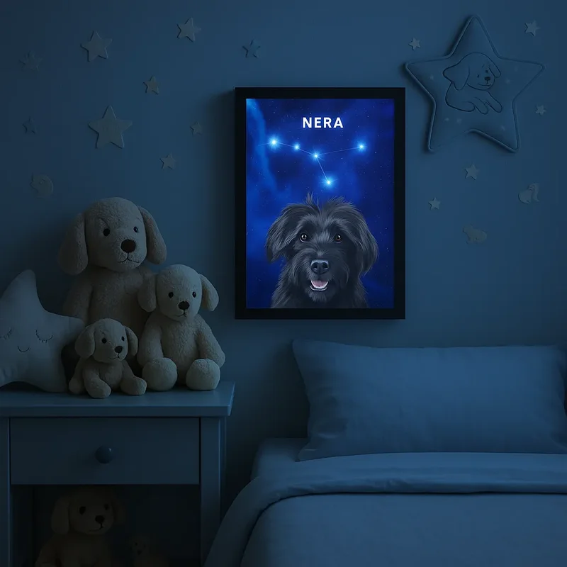 Image of a constellation pet portrait lighting up a child's room