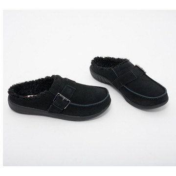 Revitalign Orthotic Faux Fur Suede Buckle Mules - Siesta Snug