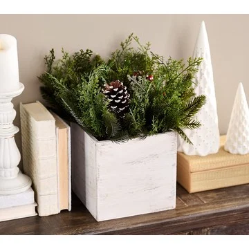 Wicker Park 14" Square Pinecone/Berry Greenery with Driftwood Base