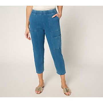 Denim & Co. Petite Comfy Knit Air Tapered Cargo Crop Pant