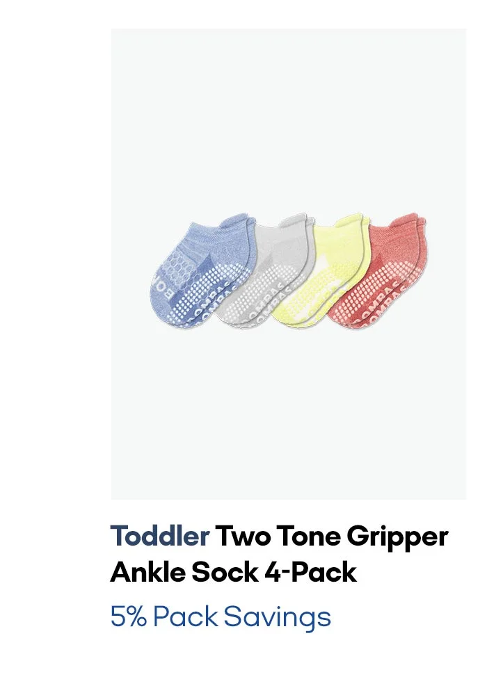 Toddler Two Tone Gripper Ankle Sock 4-Pack 5% Pack Savings