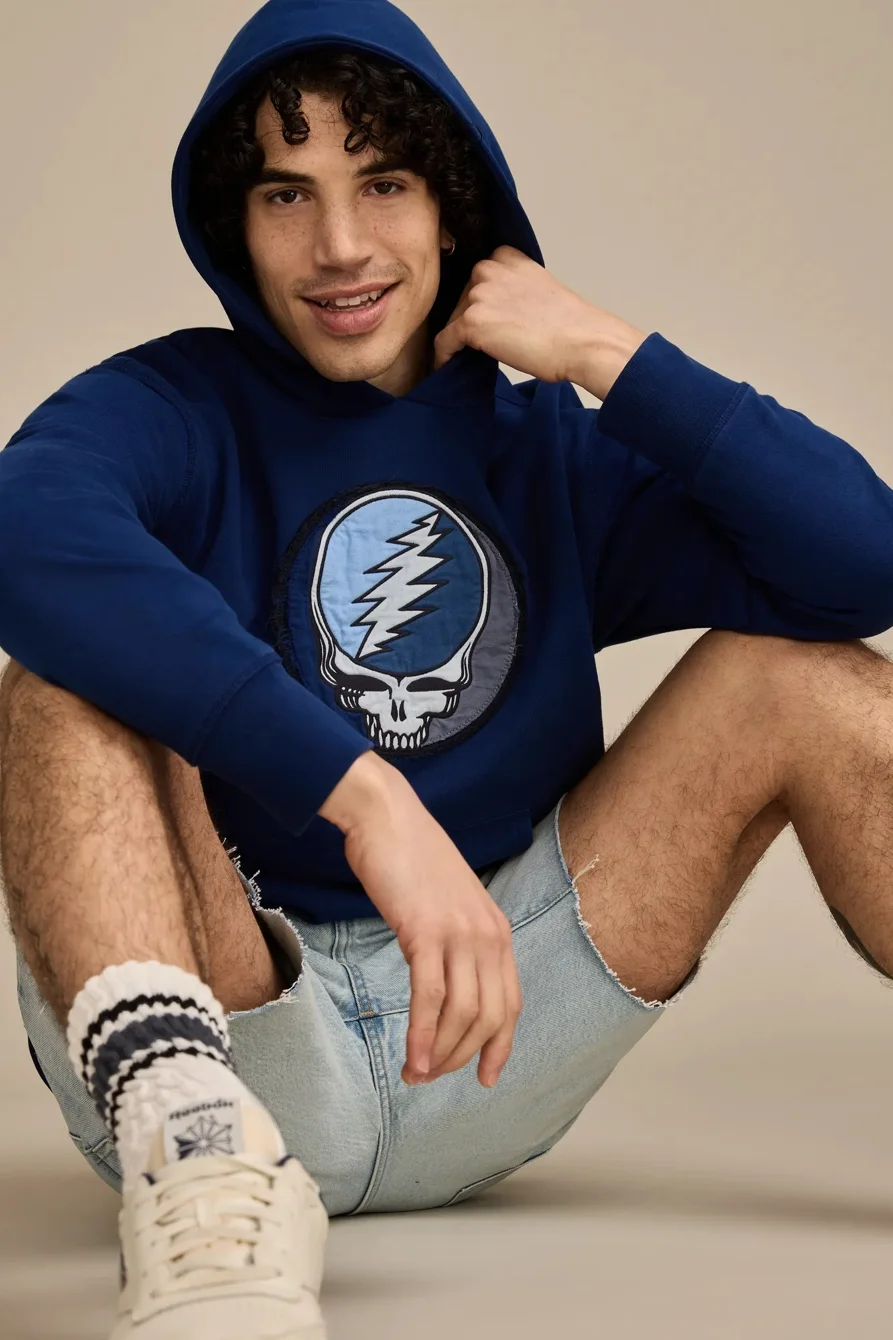 Image of Lucky Brand Grateful Dead Skull Hoodie - Men's Clothing Outerwear Sweatshirts Crewneck Hoodies in #40065 Blue Depths
