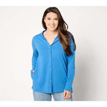 Denim & Co. Beach French Terry Roll Tab Sleeve Hooded Jacket