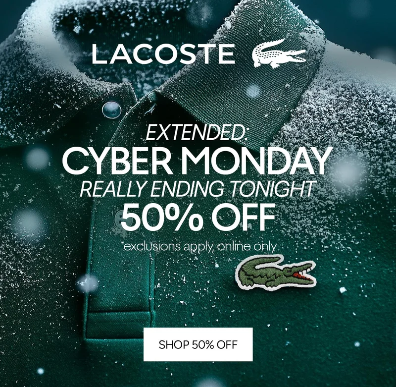 EXTENDED: CYBER MONDAY. (REALLY) ENDING TONIGHT. 50% OFF, *exclusions apply, online only.