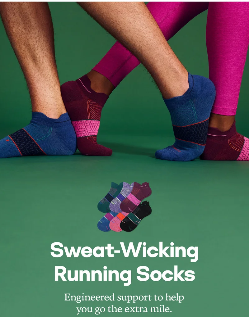 Sweat-Wicking Running Socks. Engineered support to help you go the extra mile.