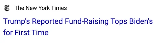 New York Times: Trump's Reported Fund-Raising Tops Biden's for First Time