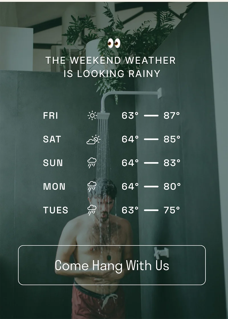 The weekend weather is looking rainy.  Come hang with us.