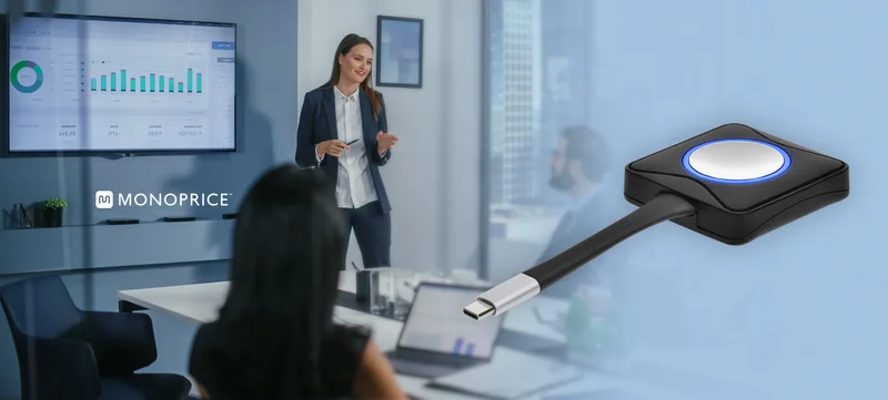 Monoprice One-Click USB-C Wireless Conferencing Presentation System Single Button - Instant Meeting Launch, Works with Windows, Mac, iOS, Android, and Miracast
