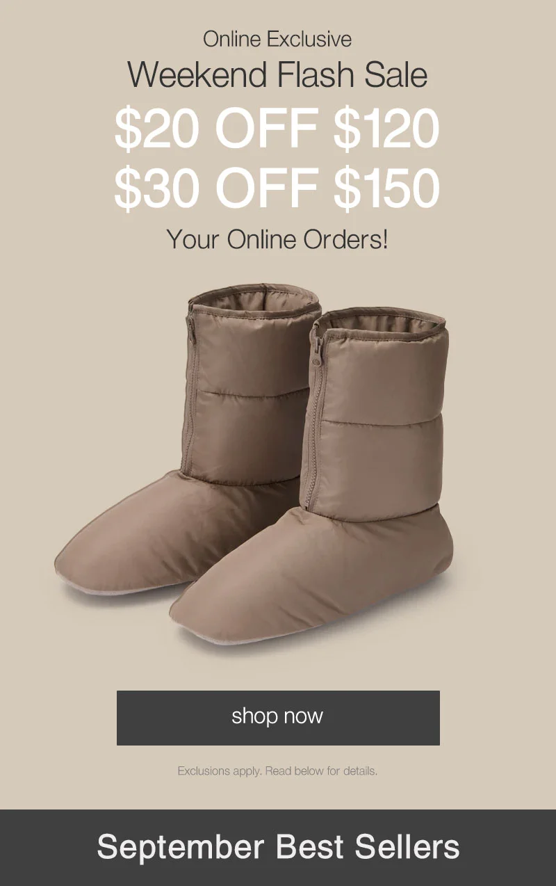 Online Exclusive Weekend Flash Sale $20 OFF $120 or $30 OFF $150 on your online orders!