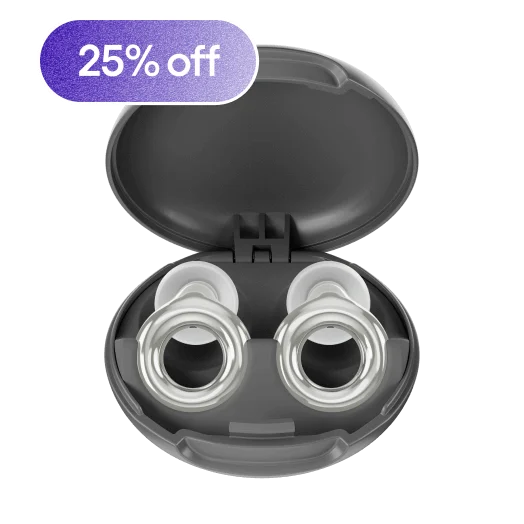 A pair of Experience Loop Earplugs in a carry case.