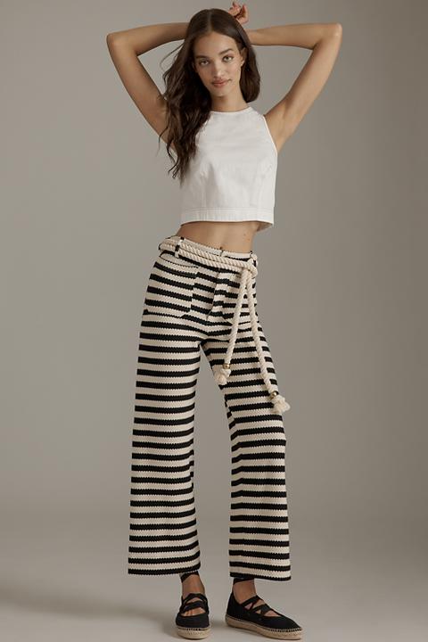 The Colette Cropped Wide-Leg Pants by Maeve: Striped Knit Edition