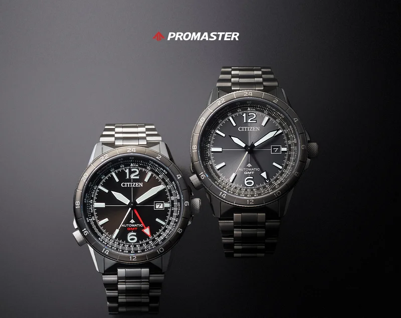 A shot featuring the two newest additions to the Promaster Collection—the Promaster Air GMT Automatic