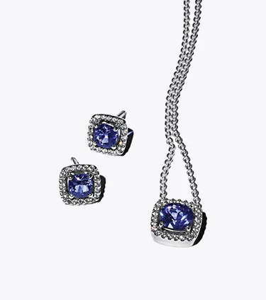Sparkling Square Blue Halo Jewelry Gift Set