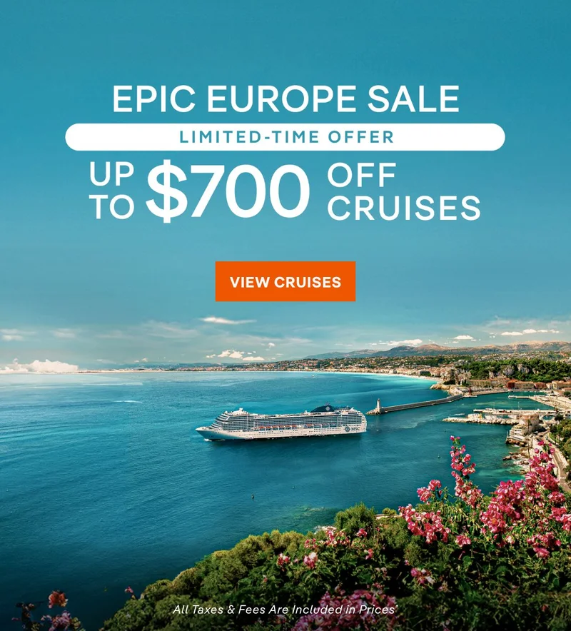 Epic Europe Sale – Up to $700 Off Cruises* – Click to View Cruises & Book Now – All Taxes & Fees Are Included in Prices* Epic Europe Sale – Up to $700 Off Cruises* – Click to View Cruises & Book Now – All Taxes & Fees Are Included in Prices*