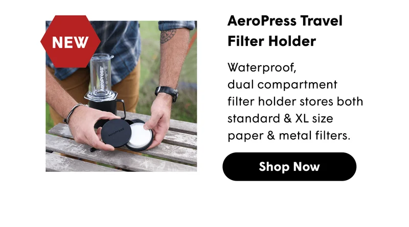 AeroPress Travel Filter Holder Waterproof, dual compartment filter holder stores both standard & XL size paper & metal filters. [SHOP NOW]