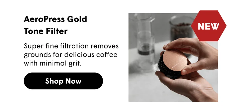 AeroPress Gold Tone Filter Super fine filtration removes grounds for delicious coffee with minimal grit. [SHOP NOW]