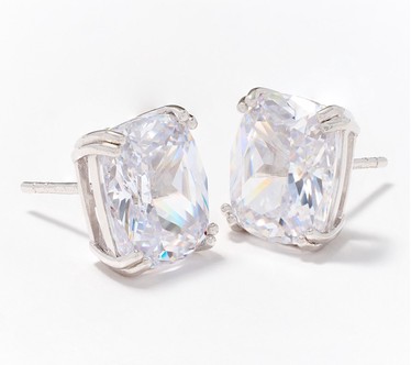 Diamonique x Jennifer Miller Large Cushion Stud Earrings, Sterling Silver