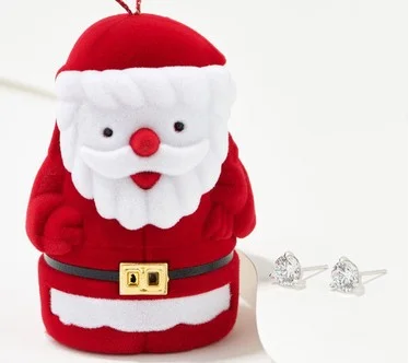 Diamonique Round 3-Prong Stud Earrings with Santa Box, Sterling Silver
