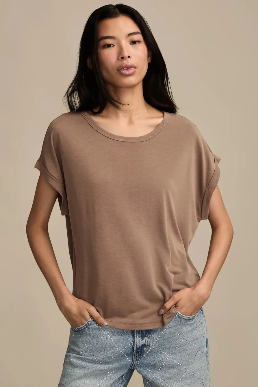 Image of Lucky Brand Short Sleeve Sandwash Dolman Tee - Women's Clothing Tops Shirts Tee Graphic T Shirts in 001 Lucky Black