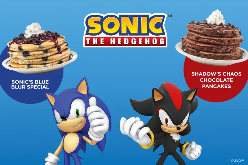 Sonic the Hedgehog at IHOP. Sonic’s Blue Blur Special and Shadow’s Chaos&nbsp;Chocolate Pancakes.