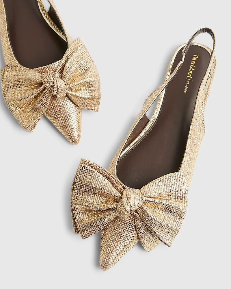 Gold Bow Slingback Pumps