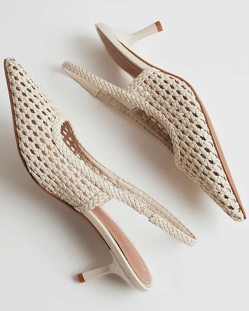 White Woven Slingback Court Heels