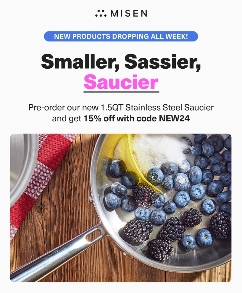 New Products dropping all week! Pre-order our new Mini Stainless Steel Saucier and get 15% off with code discount code