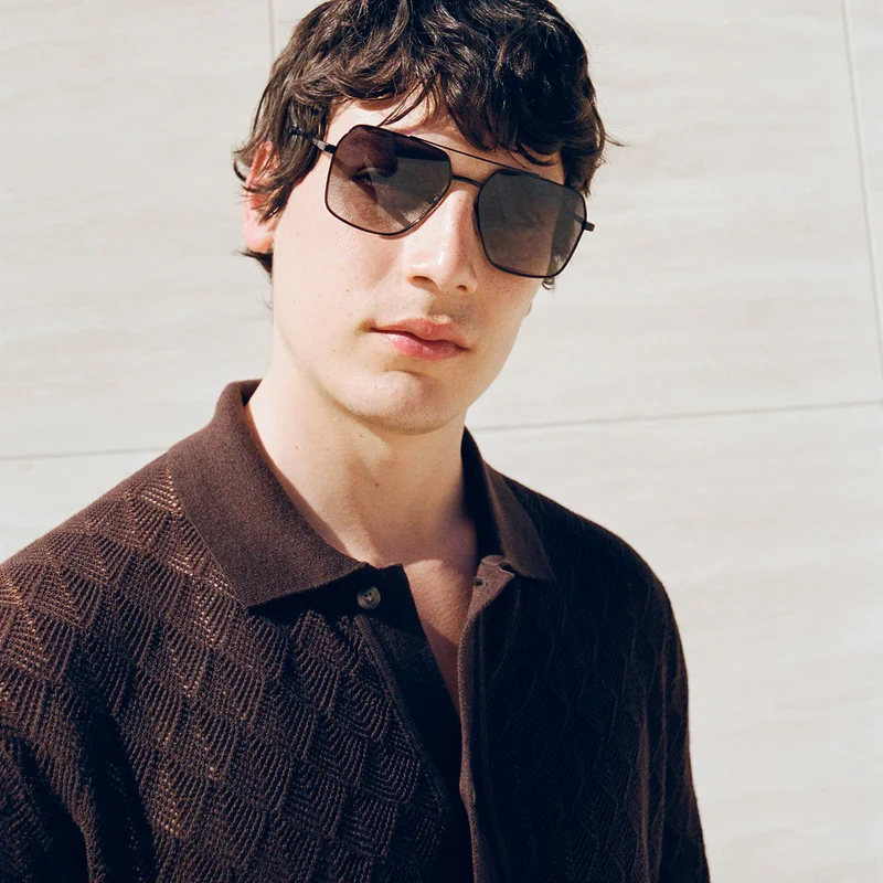 Image | Model in Open-Knit Resort Shirt | Coffee Bean