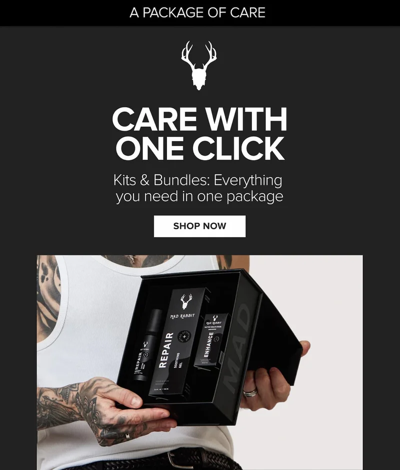 an image of a man holding a box of care with one click