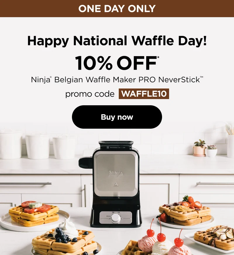 One Day Only--Happy National Waffle Day! 10% off Ninja® Belgian Waffle Maker PRO NeverStick™ Promo code WAFFLE10