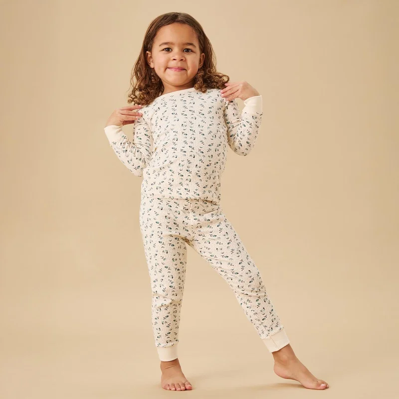Image of Floral Ribbed Pajama Set