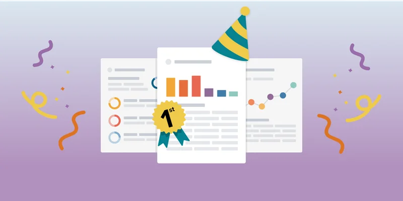 Different reports with party hats on them.