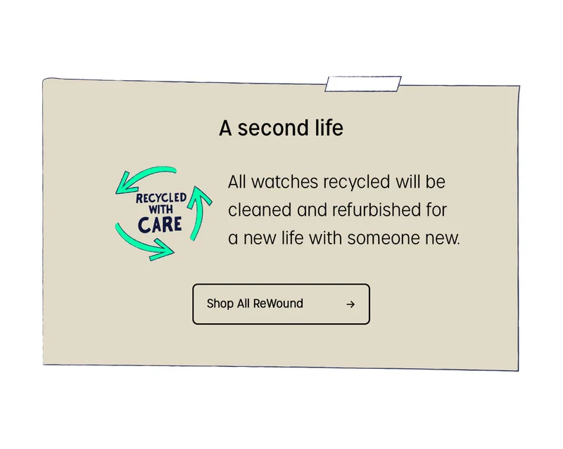 A second life | All watches recycled will be cleaned and refurbished for a new life with someone new. | Shop All ReWound