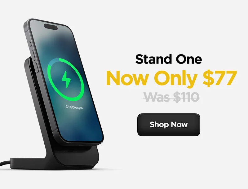 Stand One now only $77. It was previously $110. Shop Now. Carbide Stand One charging iPhone 16
