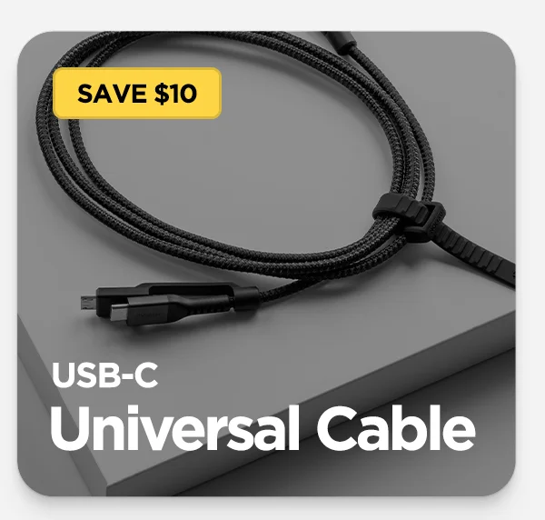 Universal cable with USB-C, Micro USB, and Lightning cable. 30% off now