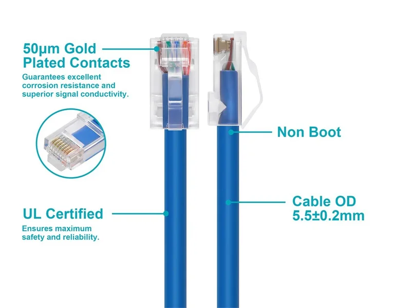 Cat6A 0.5ft Blue Patch Cable, 26AWG, 10G,&nbsp;discount code, non-booted Ethernet Cable