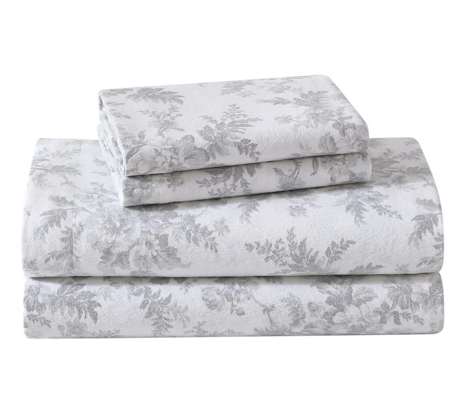 Laura Ashley Vanessa Grey Queen Flannel Sheet Set