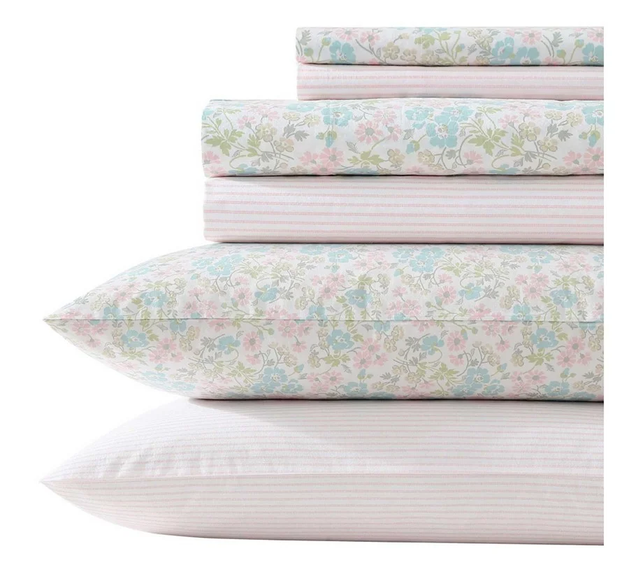 Laura Ashley Jaynie Blue-Pink King Sheet Set