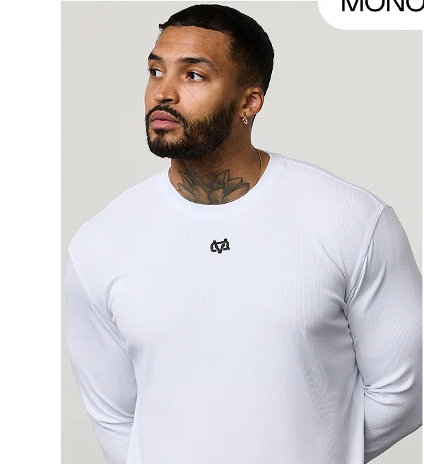 MONOGRAM RIB WHITE SLIM FIT LONG SLEEVE T SHIRT