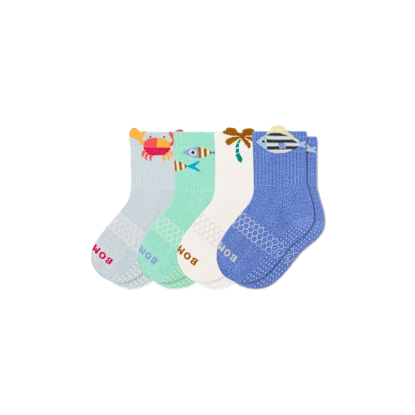 Junior Seaside Gripper Calf Sock 4-Pack