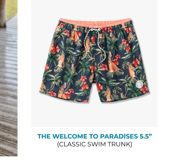 Classic Swim Trunk: The Welcome to Paradises 5.5"