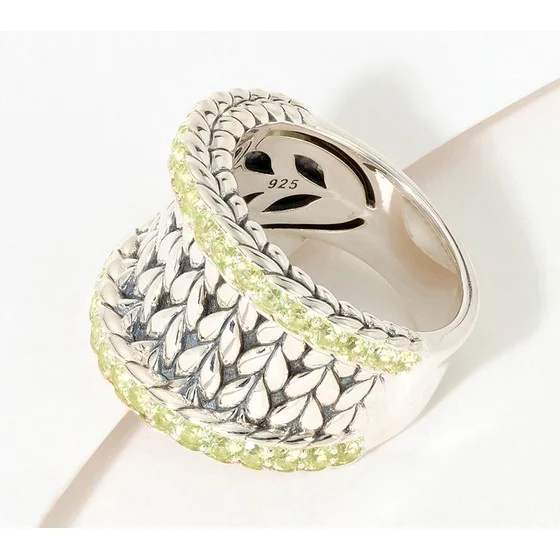 JAI Sterling Silver Pave Basketweave Saddle Ring