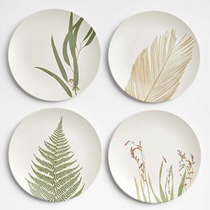 Botanical Bamboo Melamine Salad Plates, Set of 4