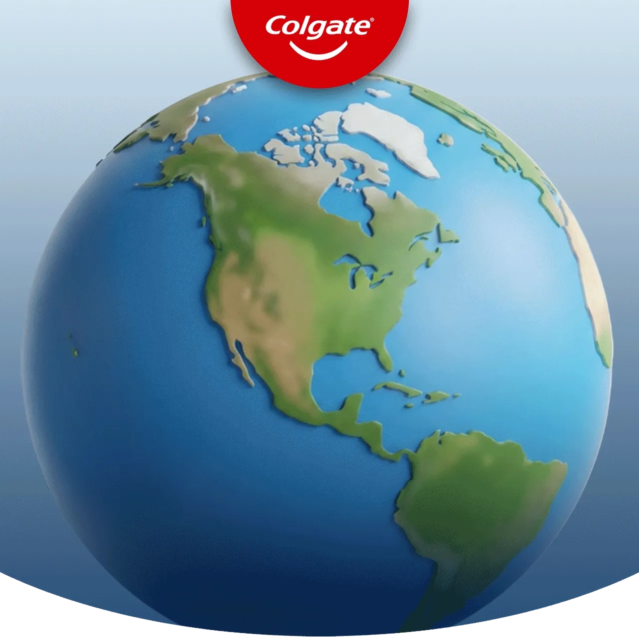 A globe with an animated white smile that appears across it.