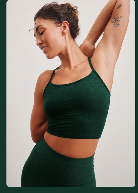 Spacedye Slim Racerback Cropped Tank in Dark Spruce Green Heather