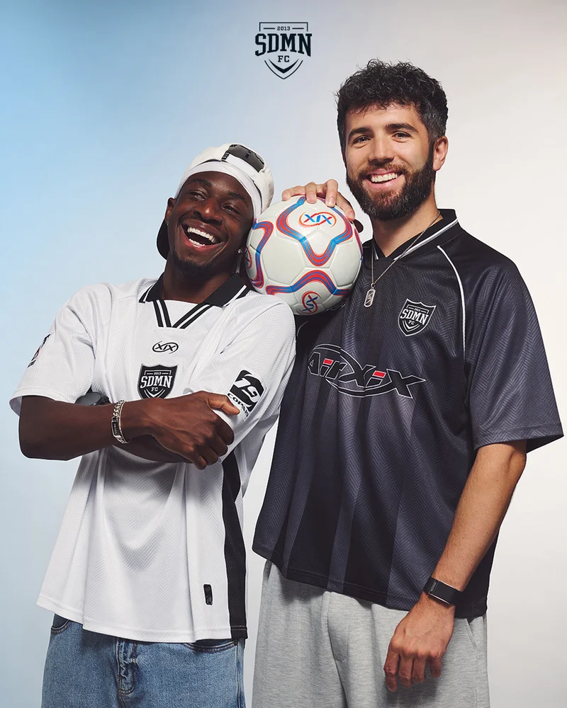 Tobi & Josh wearing the Retro FC Jerseys